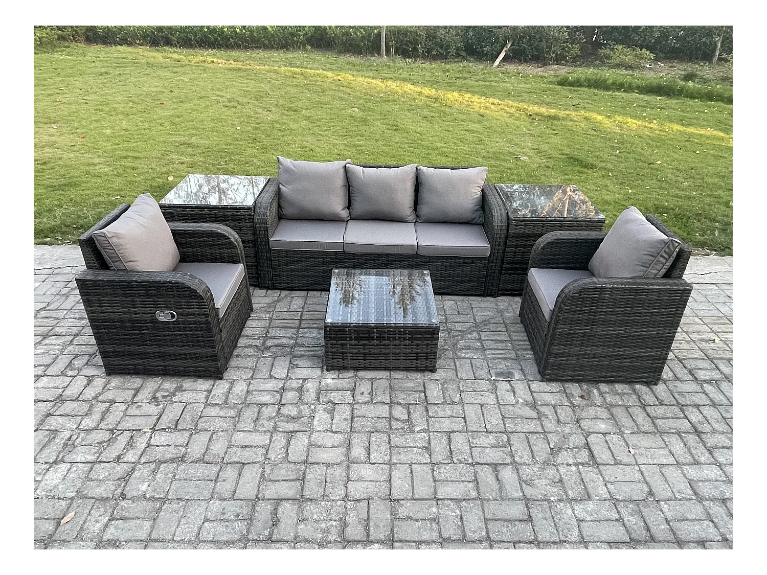 Ensembles de meubles de jardin 5 places Canapés de terrasse avec Chaise inclinable Canapé 3 places 2 Tables d'appoint Gris foncé mixte