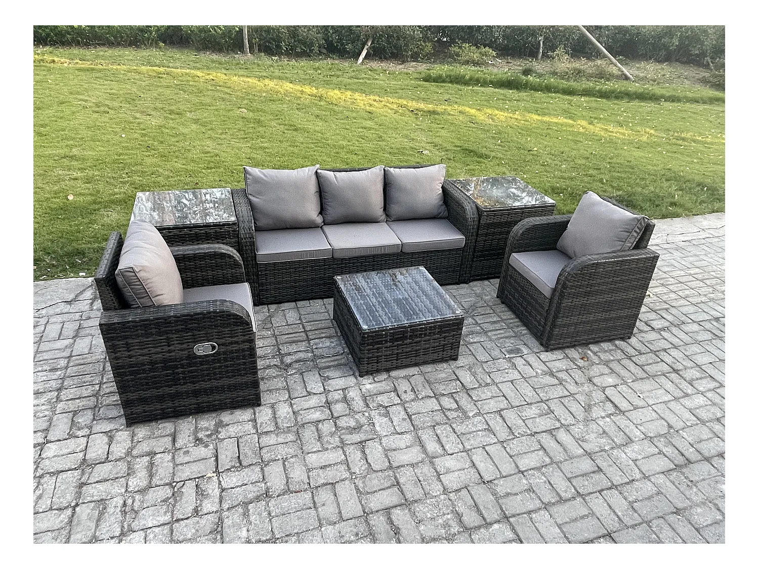 Ensembles de meubles de jardin 5 places Canapés de terrasse avec Chaise inclinable Canapé 3 places 2 Tables d'appoint Gris foncé mixte