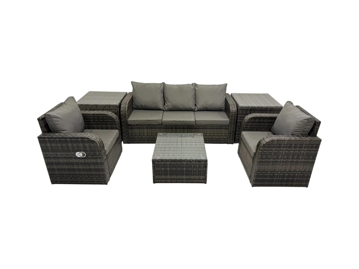 Gartenmöbelset 5-Sitzer Rattan Sofa Set mit Liegestühle 3-Sitzer Sofa 2 Beistelltischen Dunkelgrau Gemischt