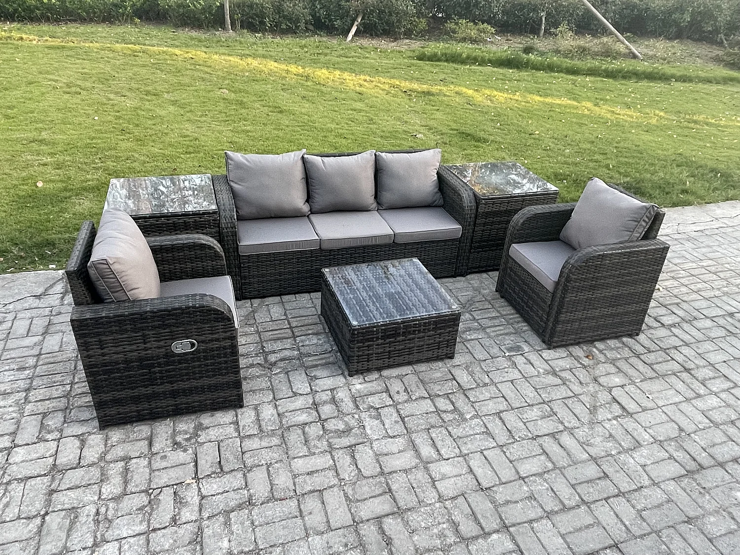 Ensembles de meubles de jardin 5 places Canapés de terrasse avec Chaise inclinable Canapé 3 places 2 Tables d'appoint Gris foncé mixte