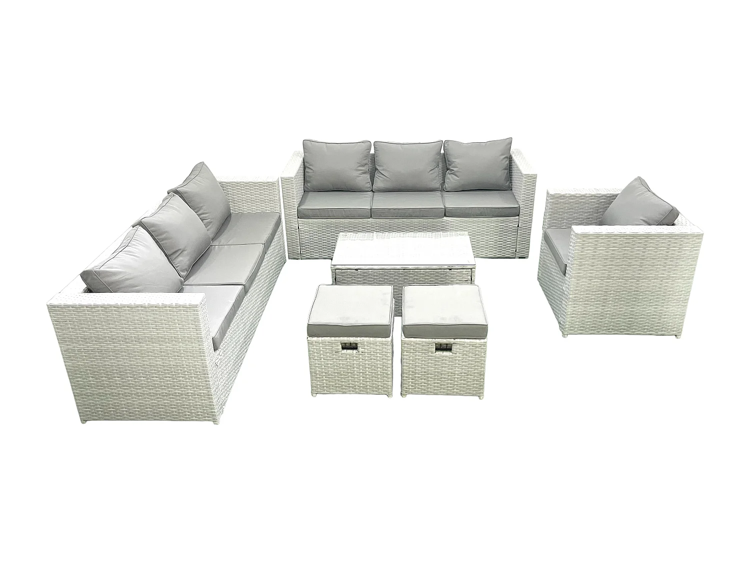 Meubles d'extérieur en rotin avec Fauteuil Table basse oblongue 2 Petits tabourets Gris clair mixte