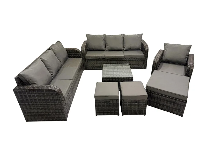 Polyrattan Gartenmöbelset Garten Sofa Couchtisch Set mit Liegestühle 3 Hockern Dunkelgrau Gemischt