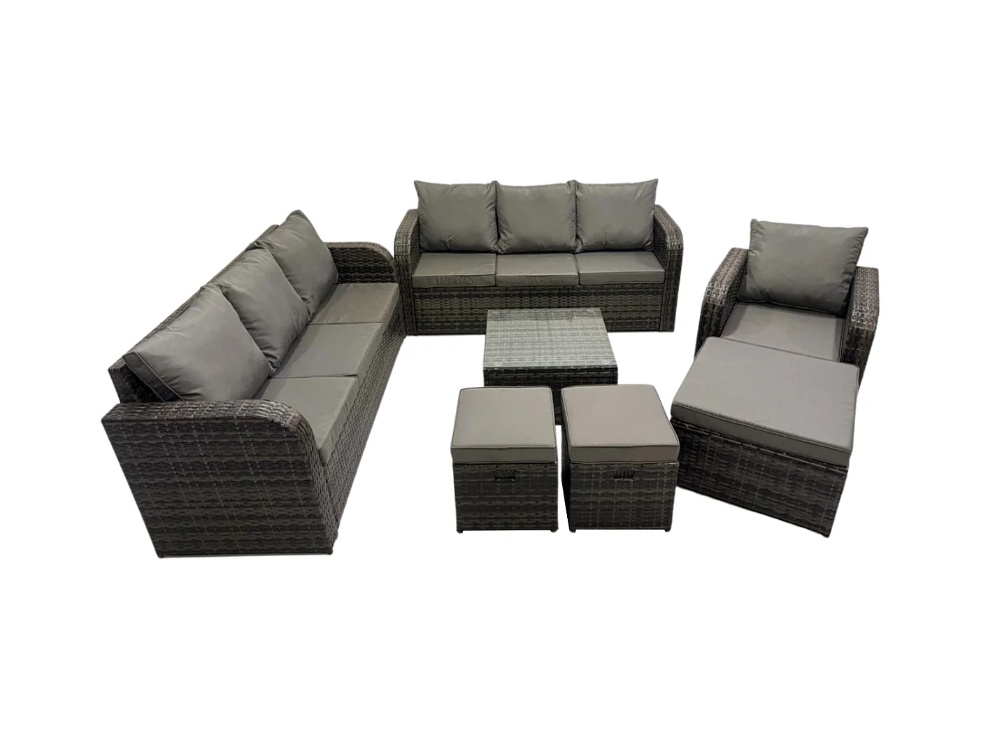 Polyrattan Gartenmöbelset Garten Sofa Couchtisch Set mit Liegestühle 3 Hockern Dunkelgrau Gemischt
