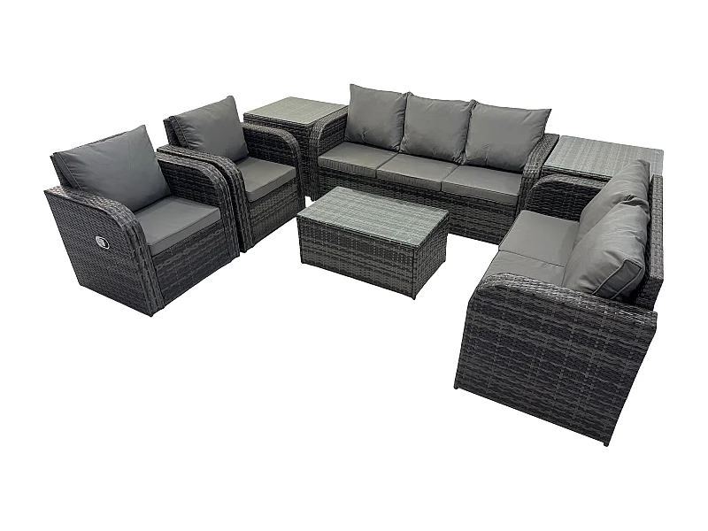 7 places Ensemble de Meubles de Jardin avec Table basse rectangulaire Canapé 3 places Canapé d'amour 2 Tables d'appoint