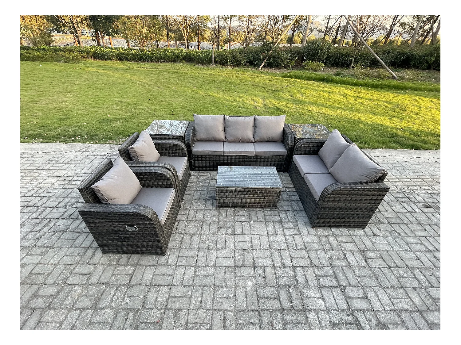 7 places Ensemble de Meubles de Jardin avec Table basse rectangulaire Canapé 3 places Canapé d'amour 2 Tables d'appoint