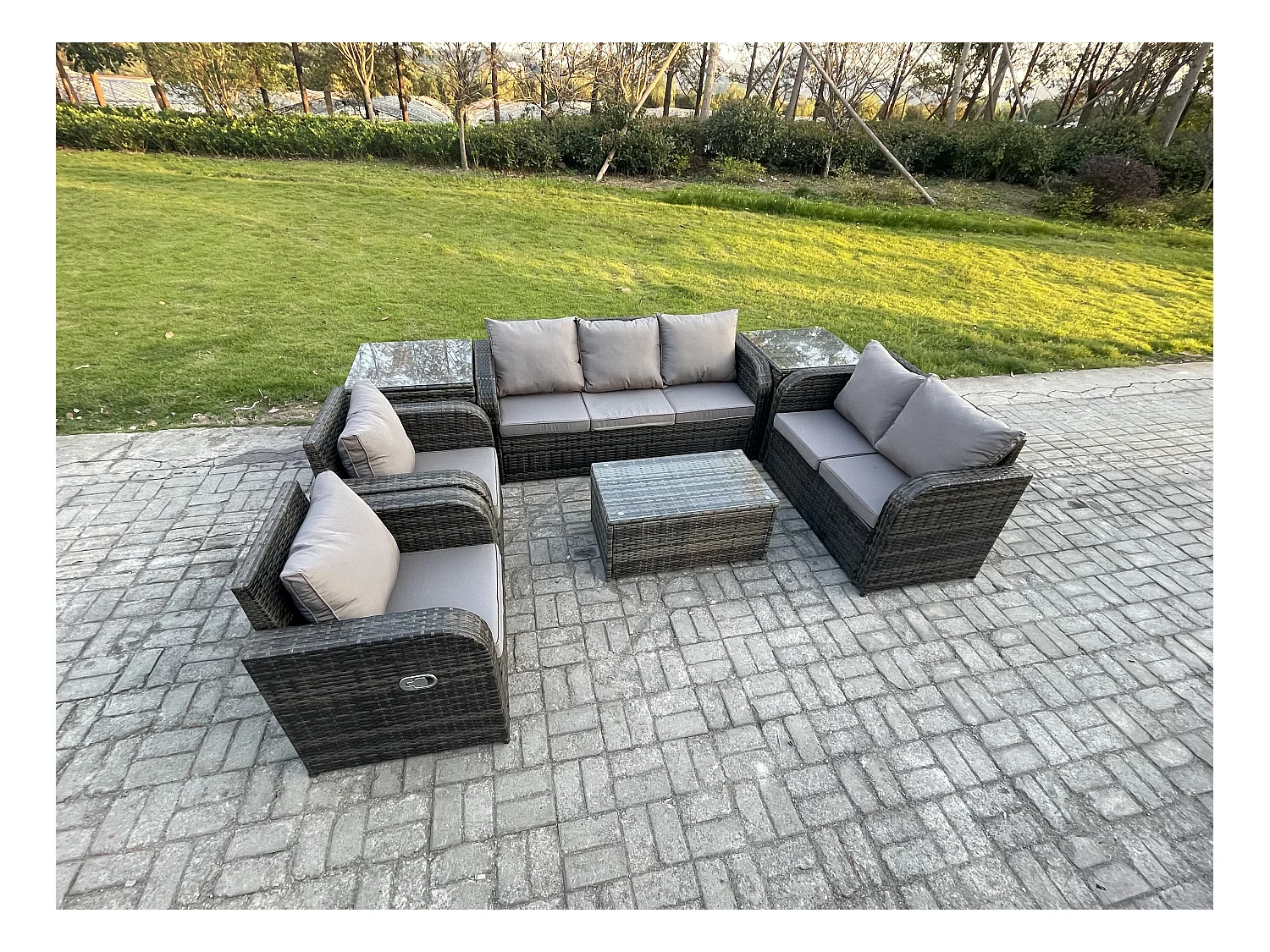 7 places Ensemble de Meubles de Jardin avec Table basse rectangulaire Canapé 3 places Canapé d'amour 2 Tables d'appoint