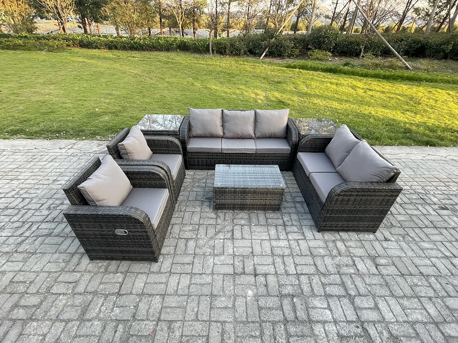 7 places Ensemble de Meubles de Jardin avec Table basse rectangulaire Canapé 3 places Canapé d'amour 2 Tables d'appoint