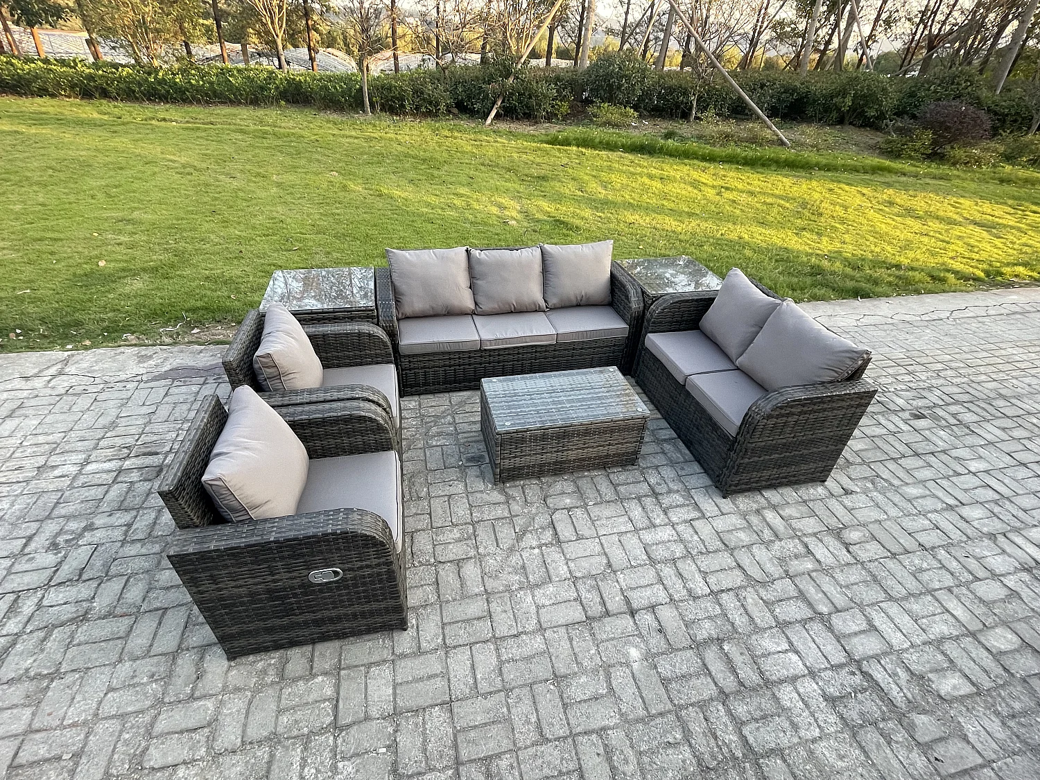 7 places Ensemble de Meubles de Jardin avec Table basse rectangulaire Canapé 3 places Canapé d'amour 2 Tables d'appoint