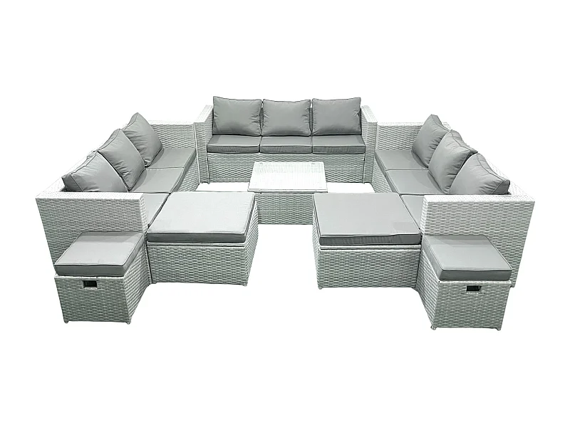 Ensemble de meubles de jardin en rotin 13 places avec Canapé 4 Tabourets Gris clair mixte