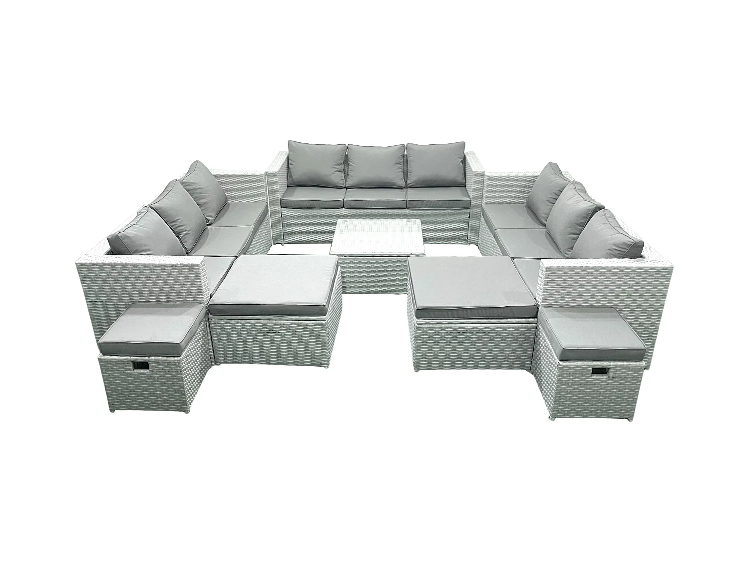 Ensemble de meubles de jardin en rotin 13 places avec Canapé 4 Tabourets Gris clair mixte