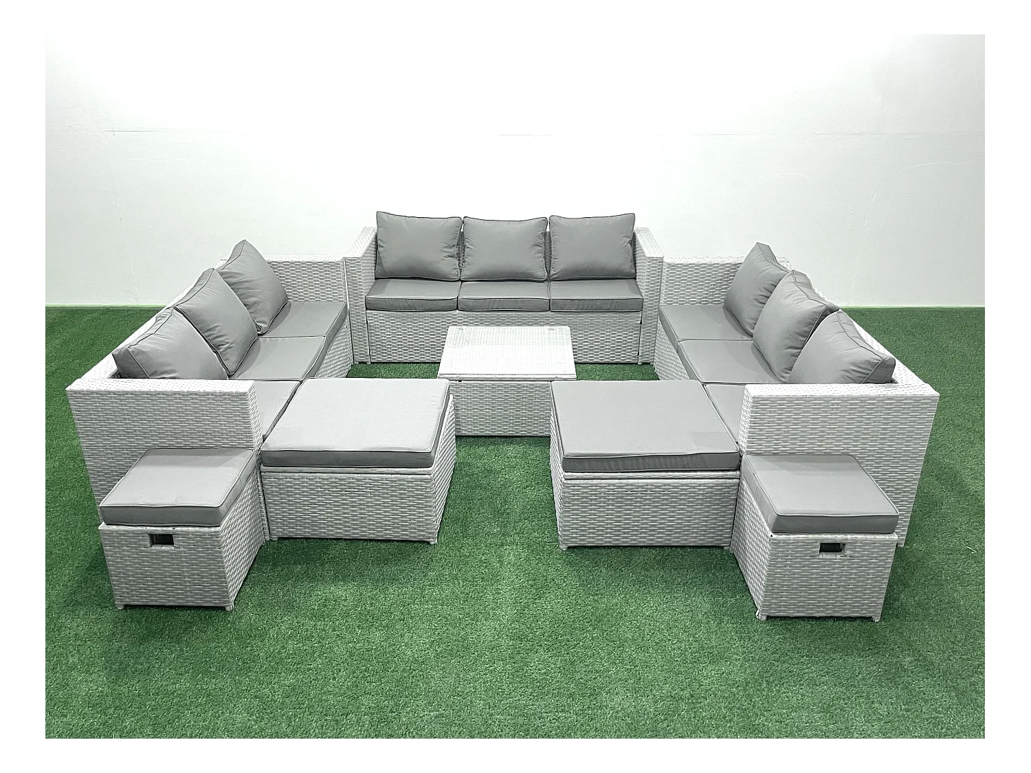 Ensemble de meubles de jardin en rotin 13 places avec Canapé 4 Tabourets Gris clair mixte