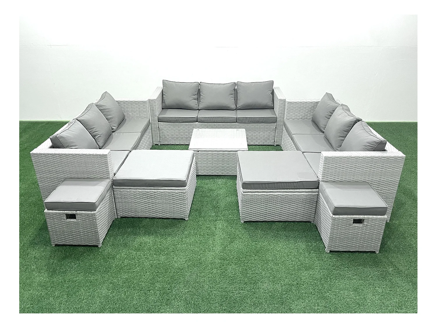 Ensemble de meubles de jardin en rotin 13 places avec Canapé 4 Tabourets Gris clair mixte