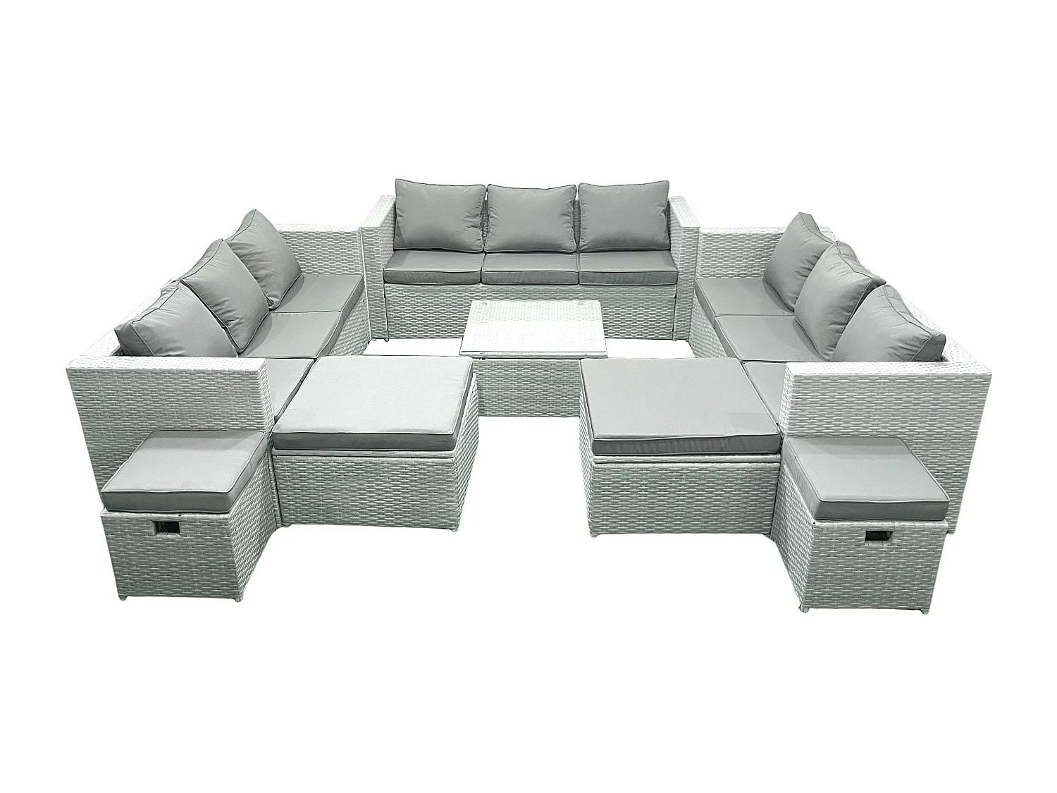 Ensemble de meubles de jardin en rotin 13 places avec Canapé 4 Tabourets Gris clair mixte