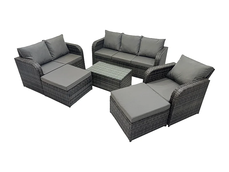 8-Sitzer Gartenmöbelset Rattan Garten Sofa im Freien Sessel mit Gehärteter Glastisch 2 hohen Hockern Dunkelgrau Gemischt