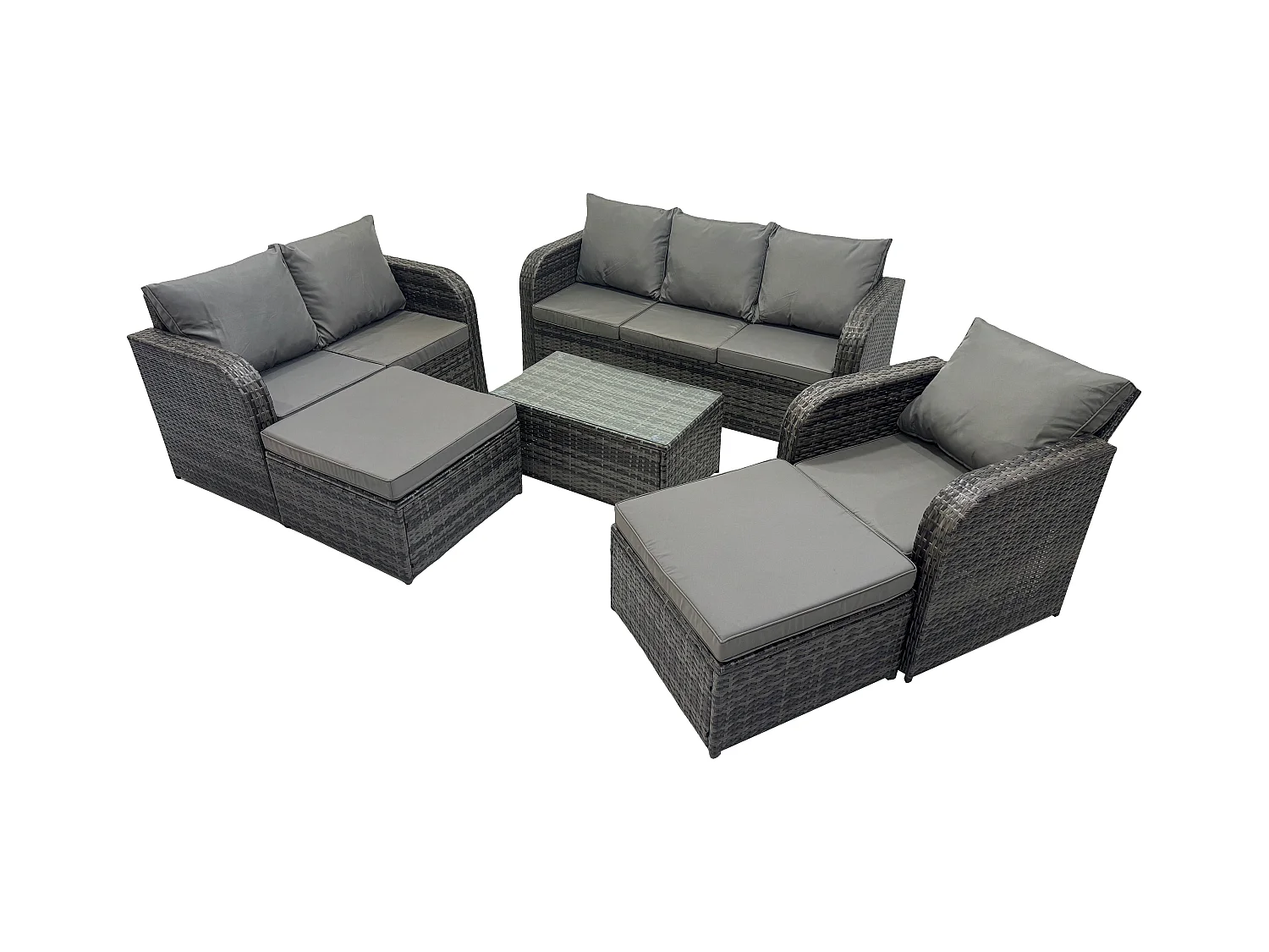 8-Sitzer Gartenmöbelset Rattan Garten Sofa im Freien Sessel mit Gehärteter Glastisch 2 hohen Hockern Dunkelgrau Gemischt