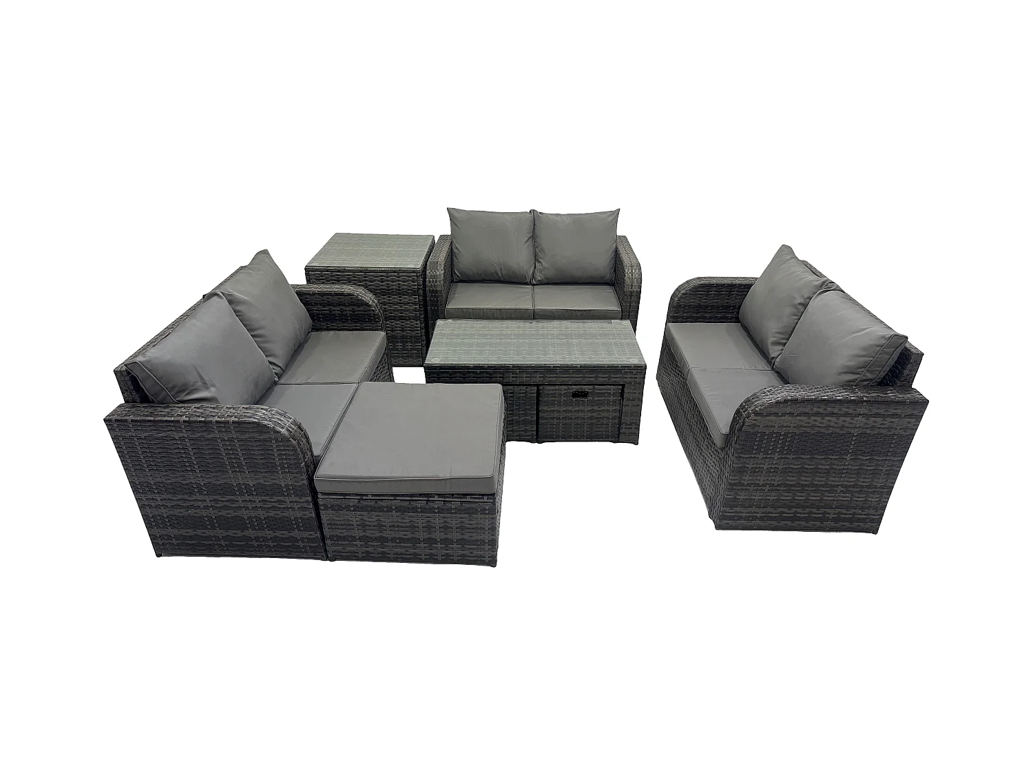Gartenmöbel-Sets 8 Stücke Polyrattan Möbel Sofa Set mit Rechteckiger Couchtisch Loveseat Sofa 3 Hockern Beistelltisch