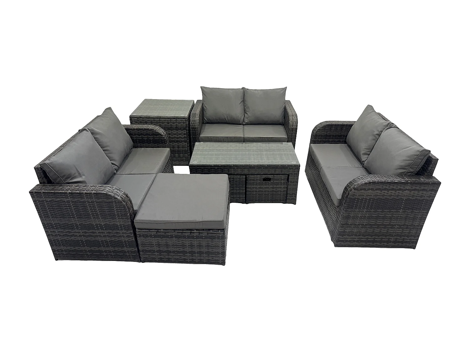 Gartenmöbel-Sets 8 Stücke Polyrattan Möbel Sofa Set mit Rechteckiger Couchtisch Loveseat Sofa 3 Hockern Beistelltisch