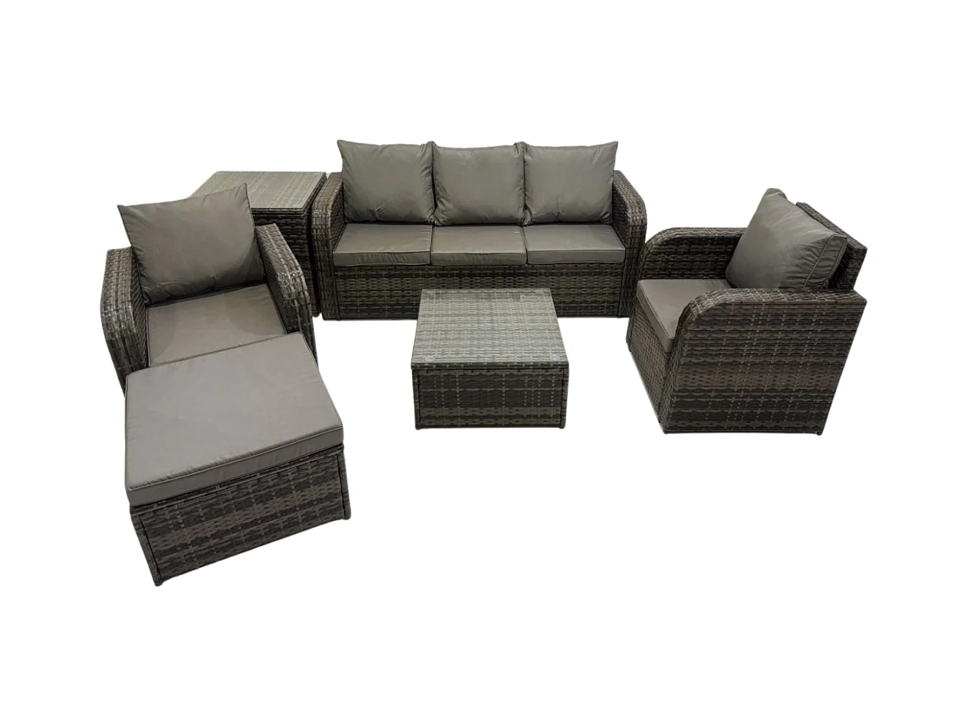 Ensembles de meubles de jardin 6 places Canapés de terrasse avec Chaise inclinable Canapé 3 places Grand tabouret Table d'appoint Gris foncé mixte