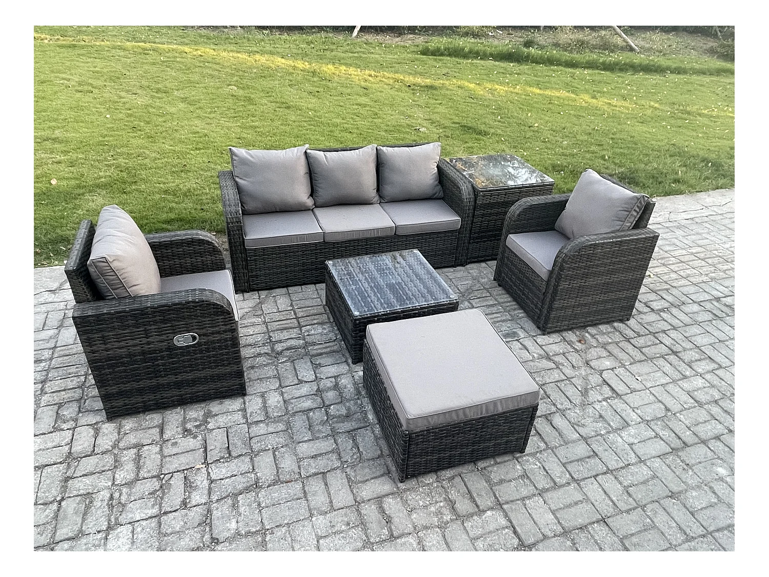 Ensembles de meubles de jardin 6 places Canapés de terrasse avec Chaise inclinable Canapé 3 places Grand tabouret Table d'appoint Gris foncé mixte