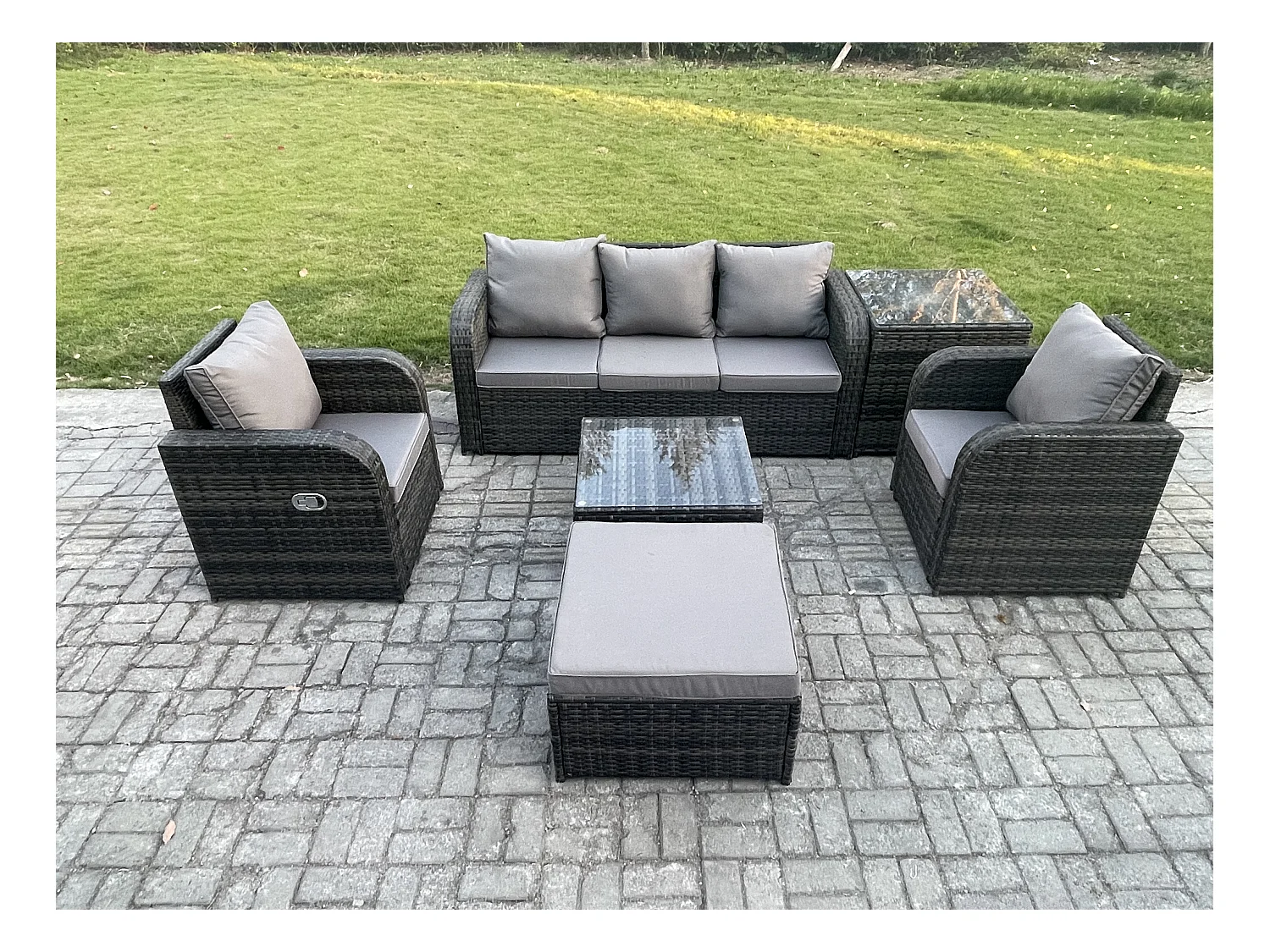 Ensembles de meubles de jardin 6 places Canapés de terrasse avec Chaise inclinable Canapé 3 places Grand tabouret Table d'appoint Gris foncé mixte