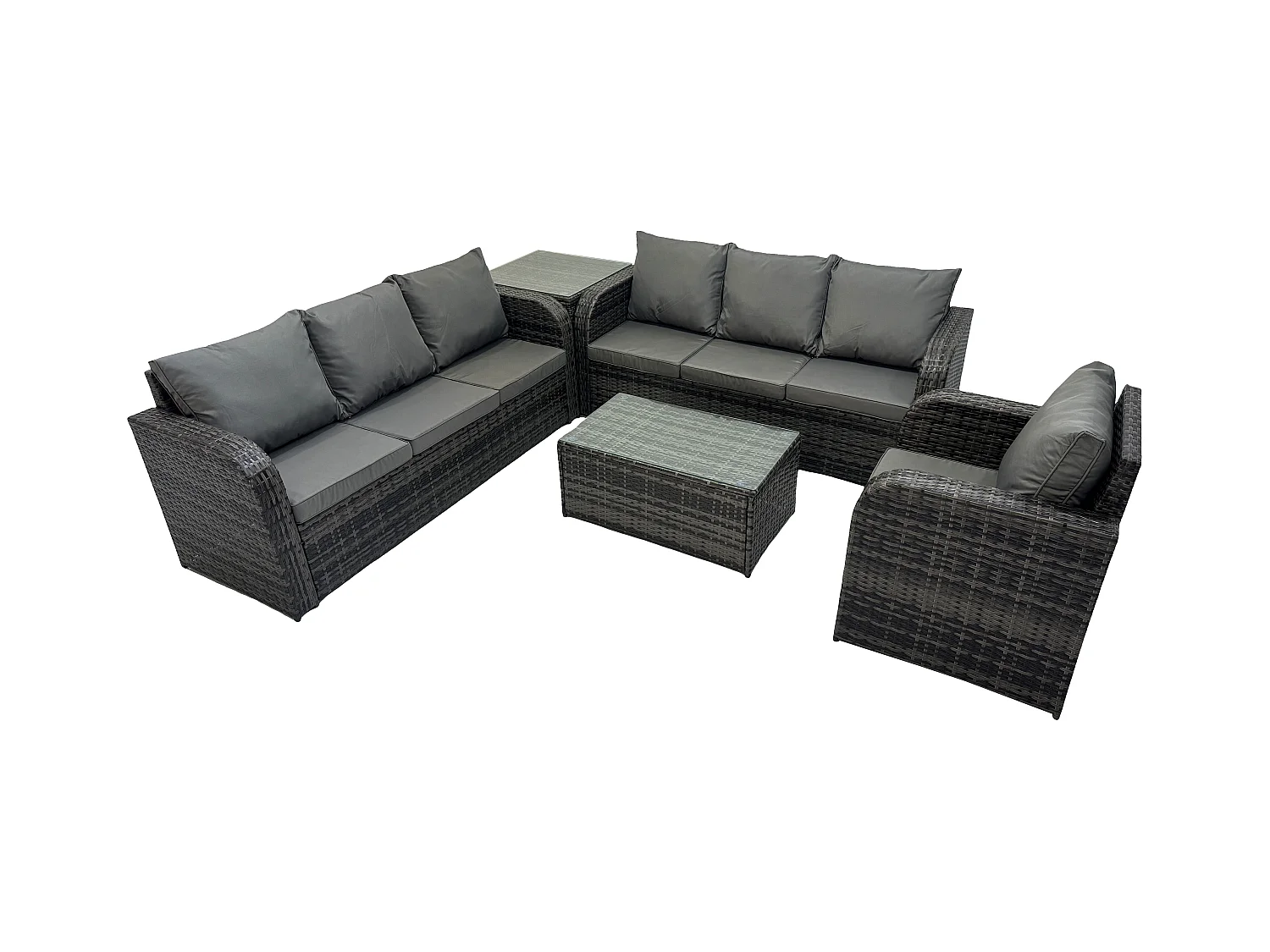 7-Sitzer Rattan Gartenmöbel Sofa Set Tisch & Stühle Set mit 3-Sitzer Sofa Liegestühle 3-Sitzer Sofa Beistelltisch Dunkelgrau Gemischt