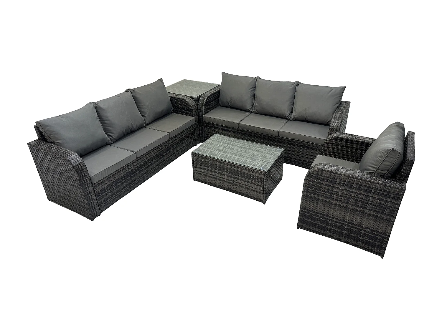 7 places Ensemble de canapés en rotin avec Canapé 3 places Chaise inclinable Canapé 3 places Table d'appoint Gris foncé mixte