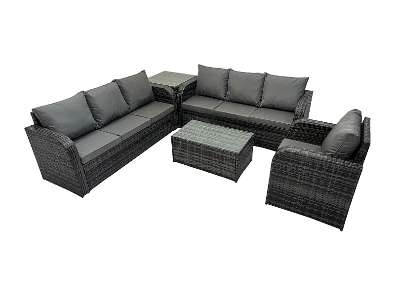 7 places Ensemble de canapés en rotin avec Canapé 3 places Chaise inclinable Canapé 3 places Table d'appoint Gris foncé mixte