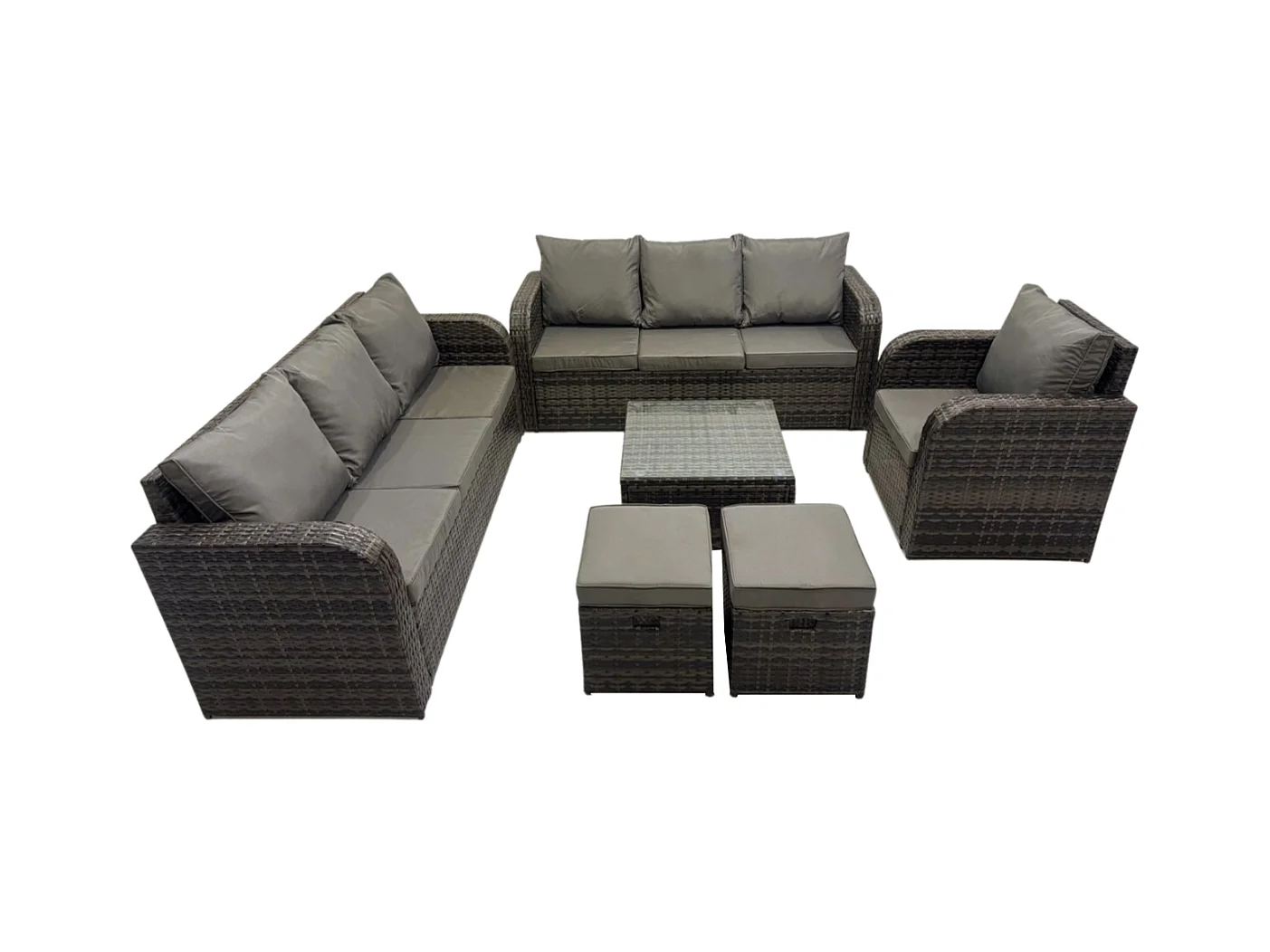 Polyrattan Gartenmöbelset Garten Sofa Couchtisch Set mit Liegestühle 2 kleine Fußhockern Dunkelgrau Gemischt