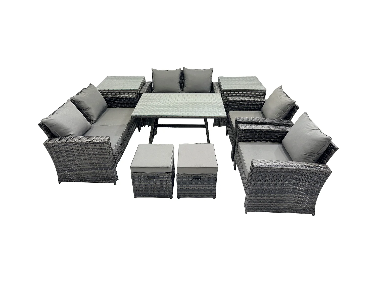 9 Pièces Ensemble de canapé en rotin extérieur avec 2 Petits tabourets 2 Tables d'appoint Gris foncé mixte