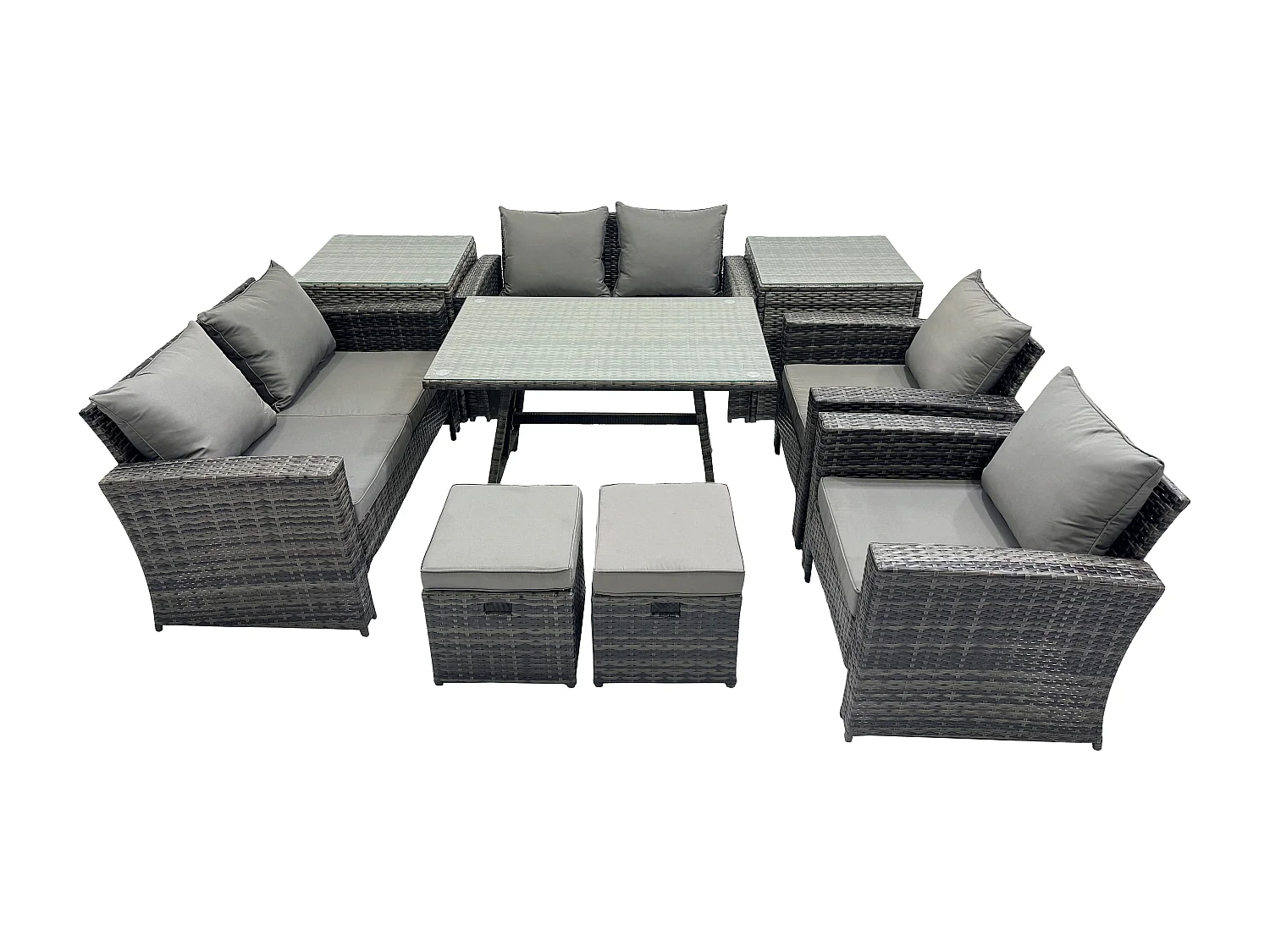 9 Pièces Ensemble de canapé en rotin extérieur avec 2 Petits tabourets 2 Tables d'appoint Gris foncé mixte