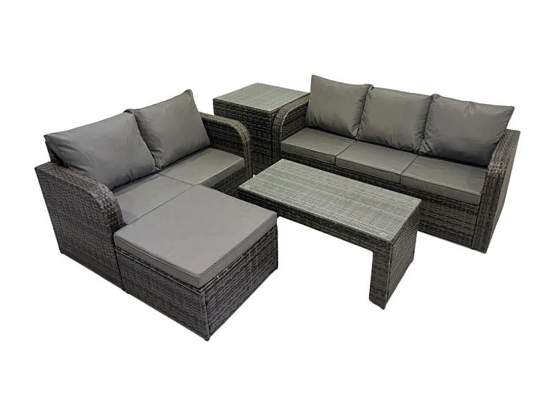 Polyrattan Gartenmöbelset Garten Lounge Set mit Rechteckiger Couchtisch Beistelltisch 2 Großer Hockern Dunkelgrau Gemischt
