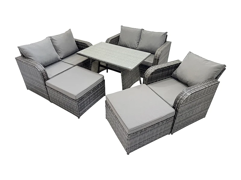 Ensemble de meubles de jardin en polyrotin 7 places avec 2 Grand tabourets Gris foncé mixte