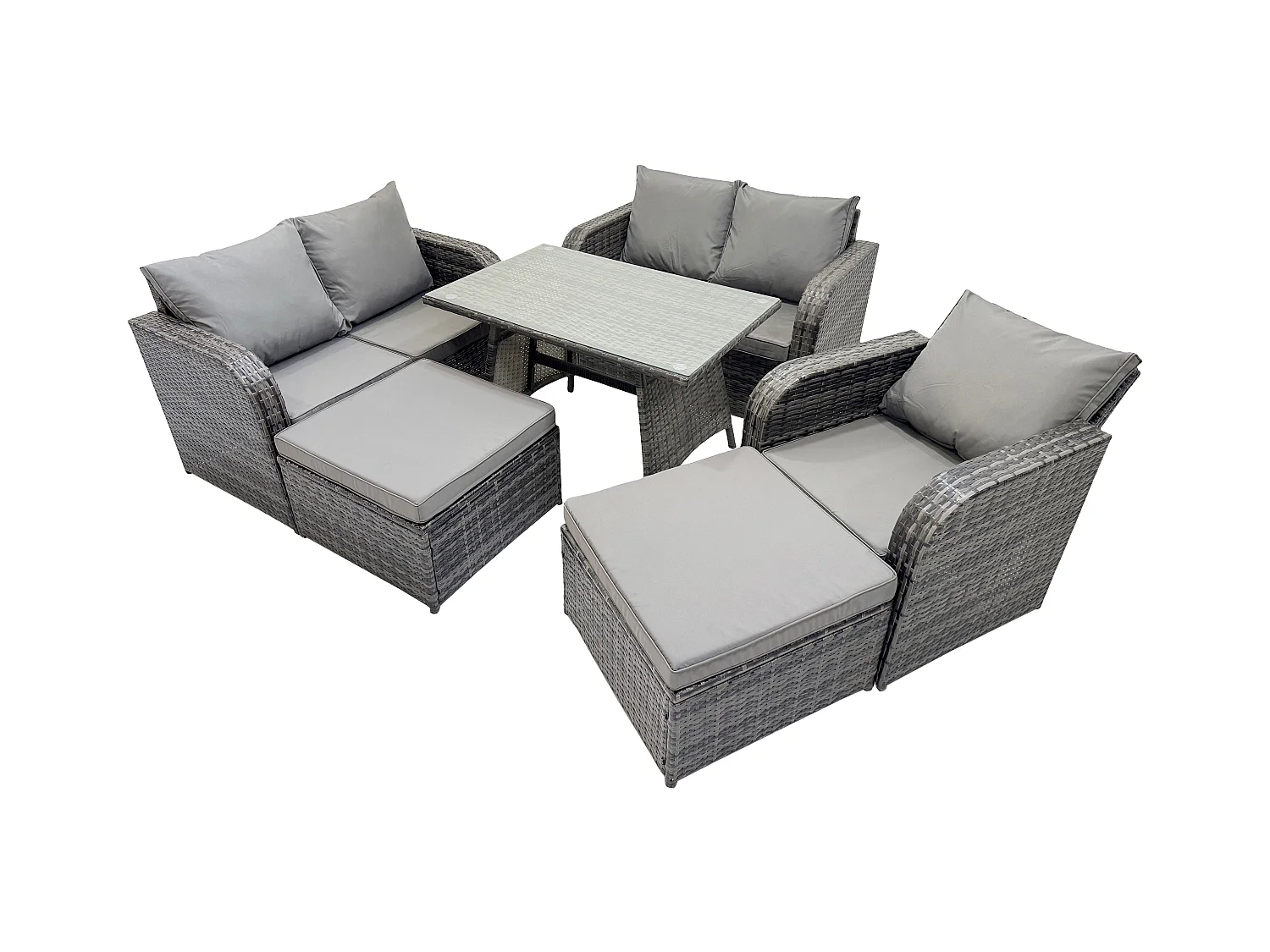 Ensemble de meubles de jardin en polyrotin 7 places avec 2 Grand tabourets Gris foncé mixte