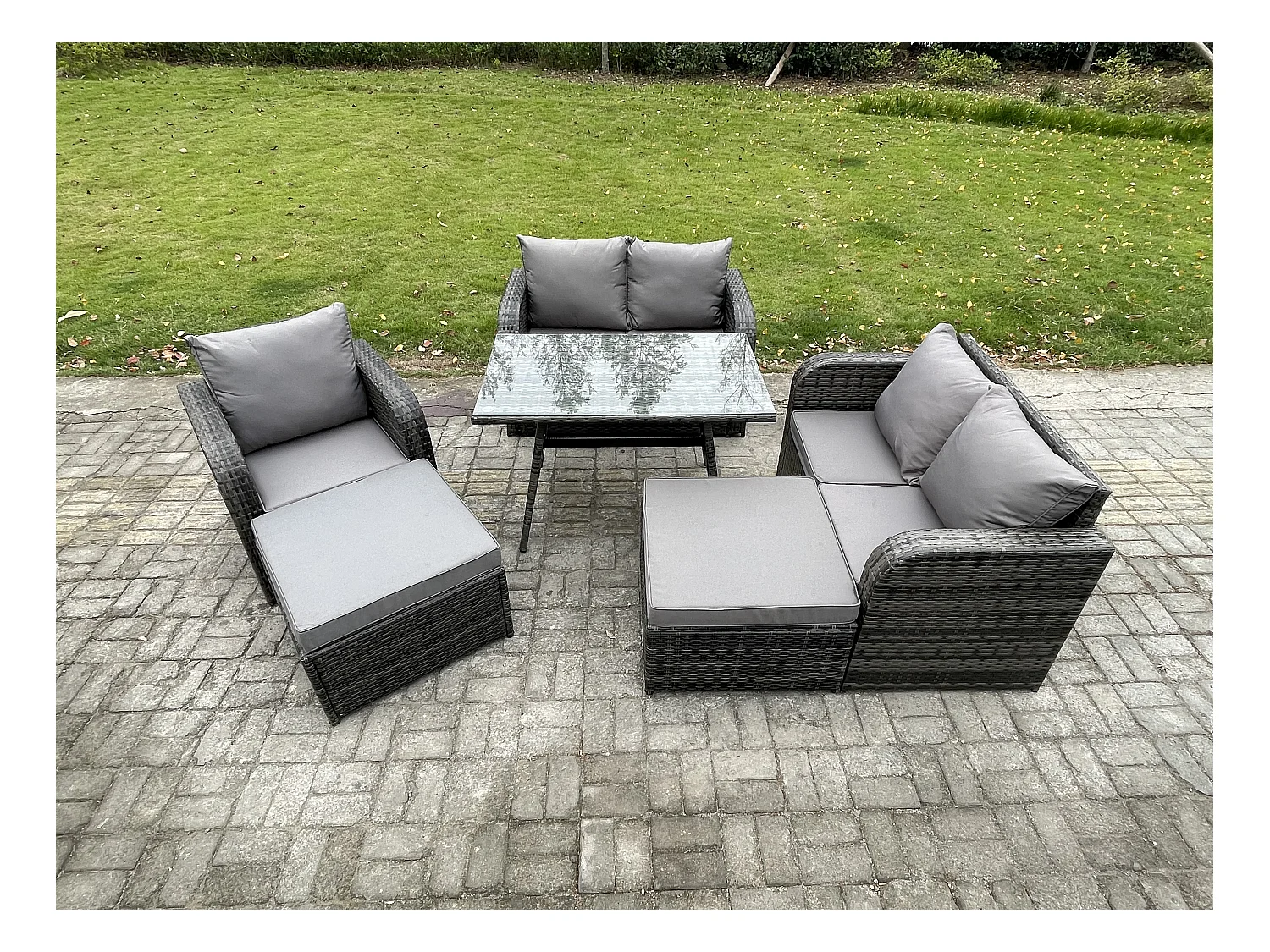 Ensemble de meubles de jardin en polyrotin 7 places avec 2 Grand tabourets Gris foncé mixte