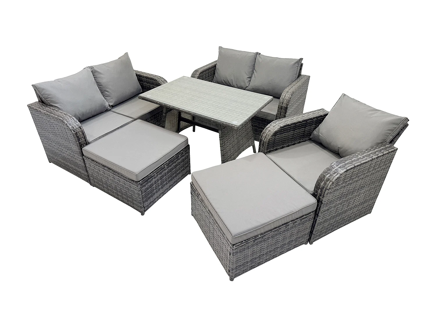 Ensemble de meubles de jardin en polyrotin 7 places avec 2 Grand tabourets Gris foncé mixte