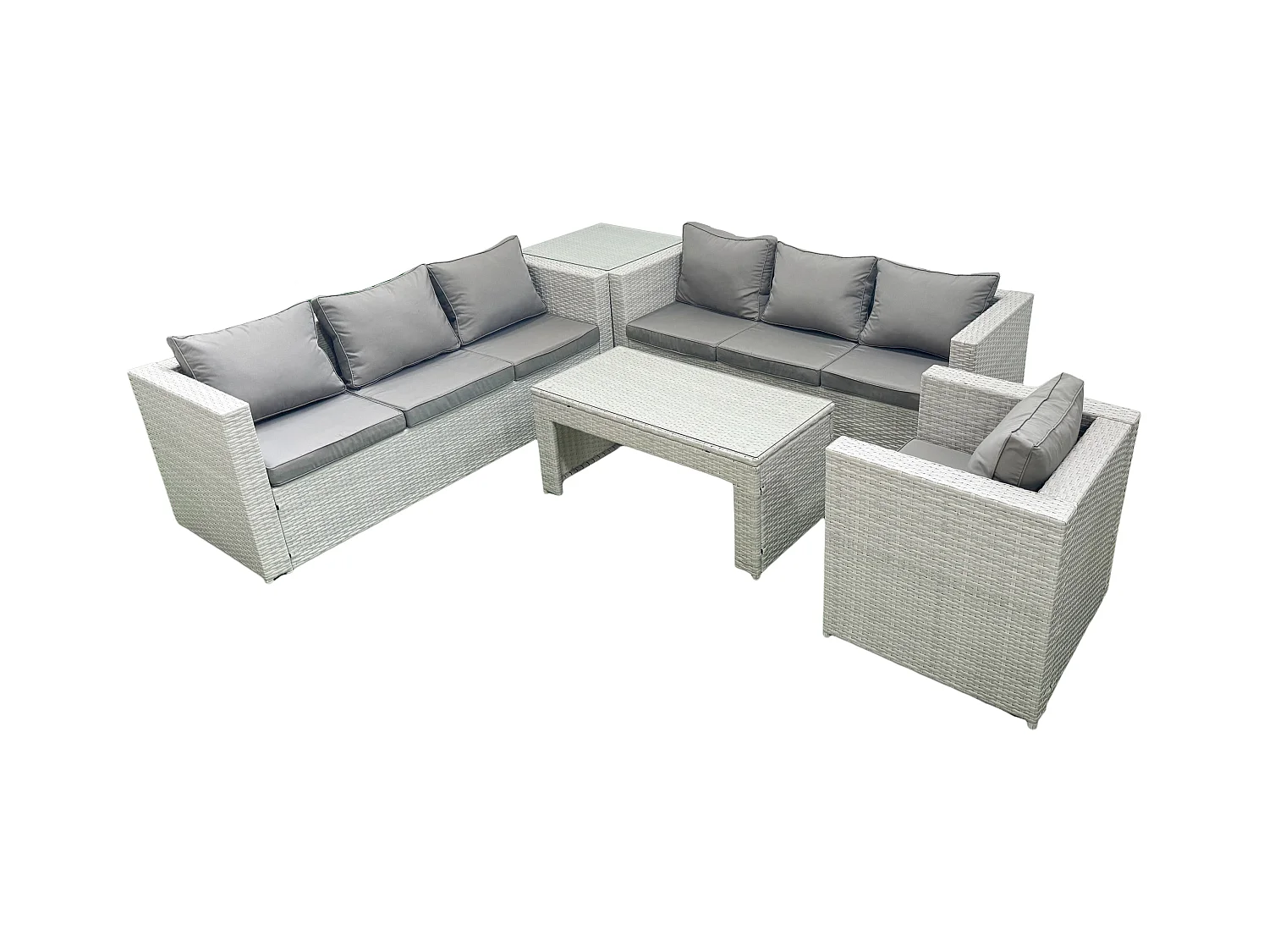 Meubles d'extérieur en rotin avec Table basse oblongue Fauteuil Table d'appoint Gris clair mixte