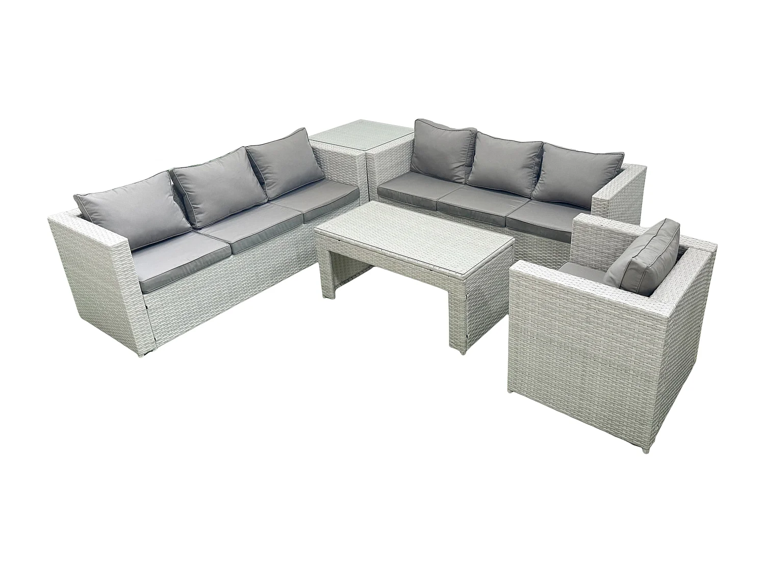 Polyrattan Gartenmöbel-Set im Freien mit Rechteckiger Couchtisch Sessel Beistelltisch Hellgrau gemischt