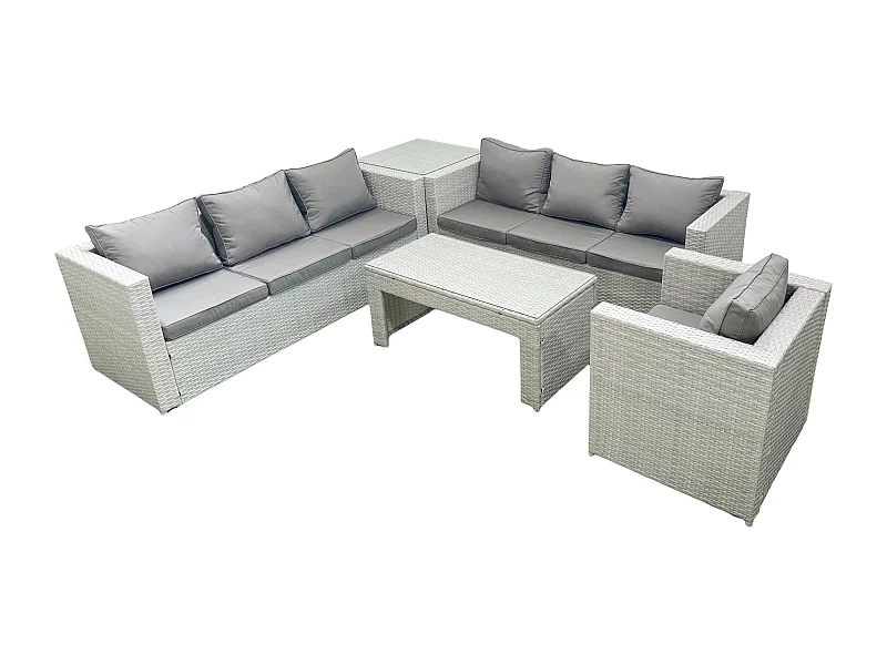 Meubles d'extérieur en rotin avec Table basse oblongue Fauteuil Table d'appoint Gris clair mixte