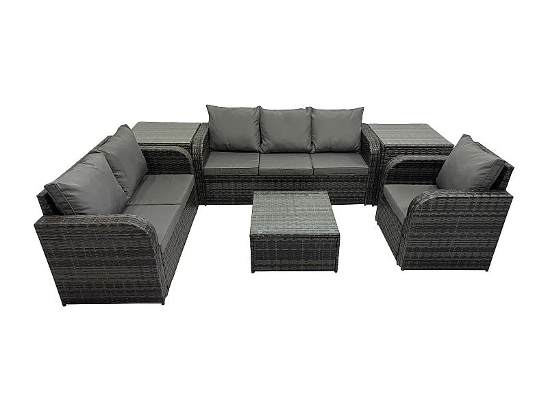 Meubles de jardin en rotin 6 Pièces avec Table basse carrée Chaise inclinable Canapé d'amour 2 Tables d'appoint