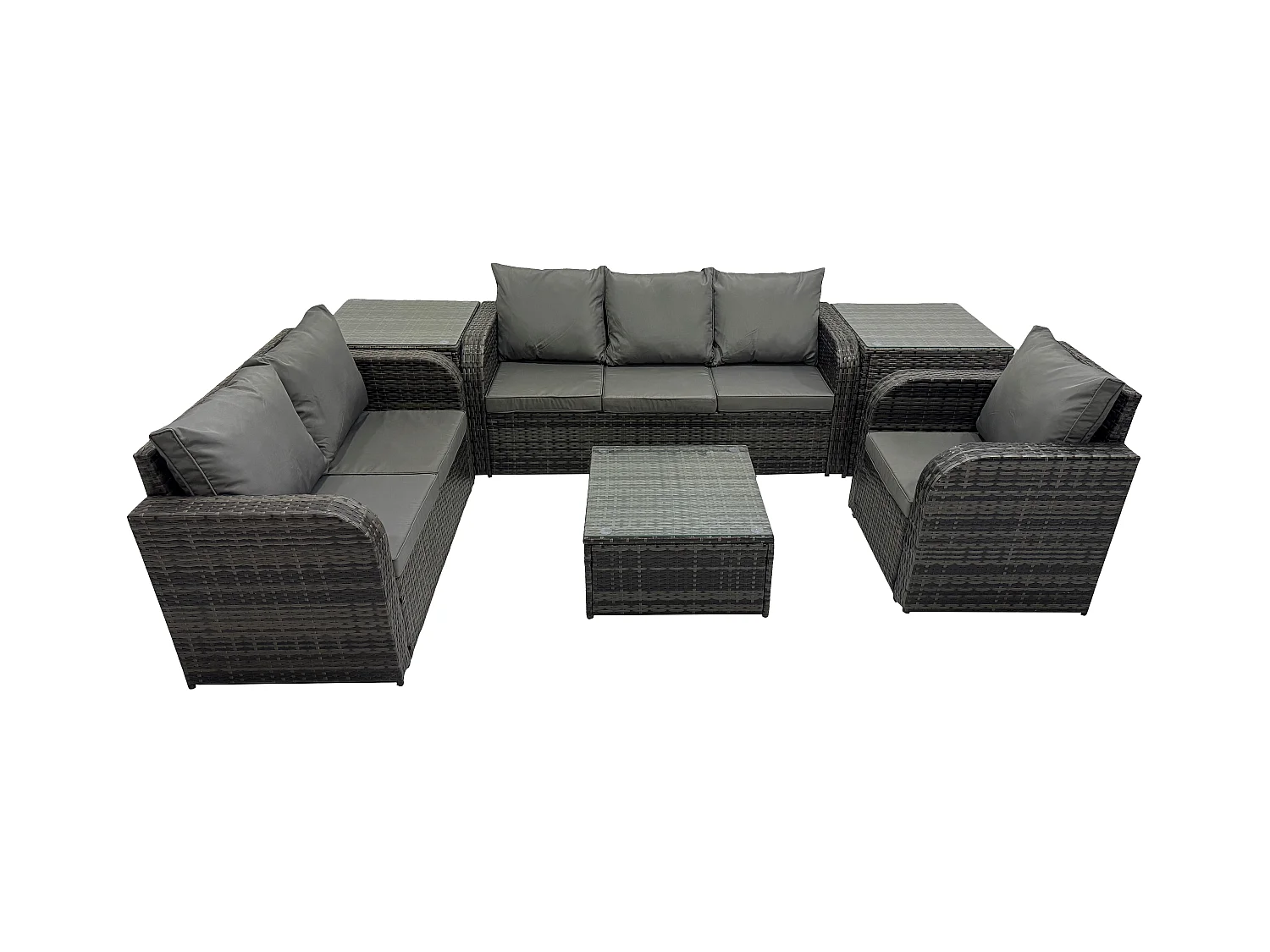 Meubles de jardin en rotin 6 Pièces avec Table basse carrée Chaise inclinable Canapé d'amour 2 Tables d'appoint