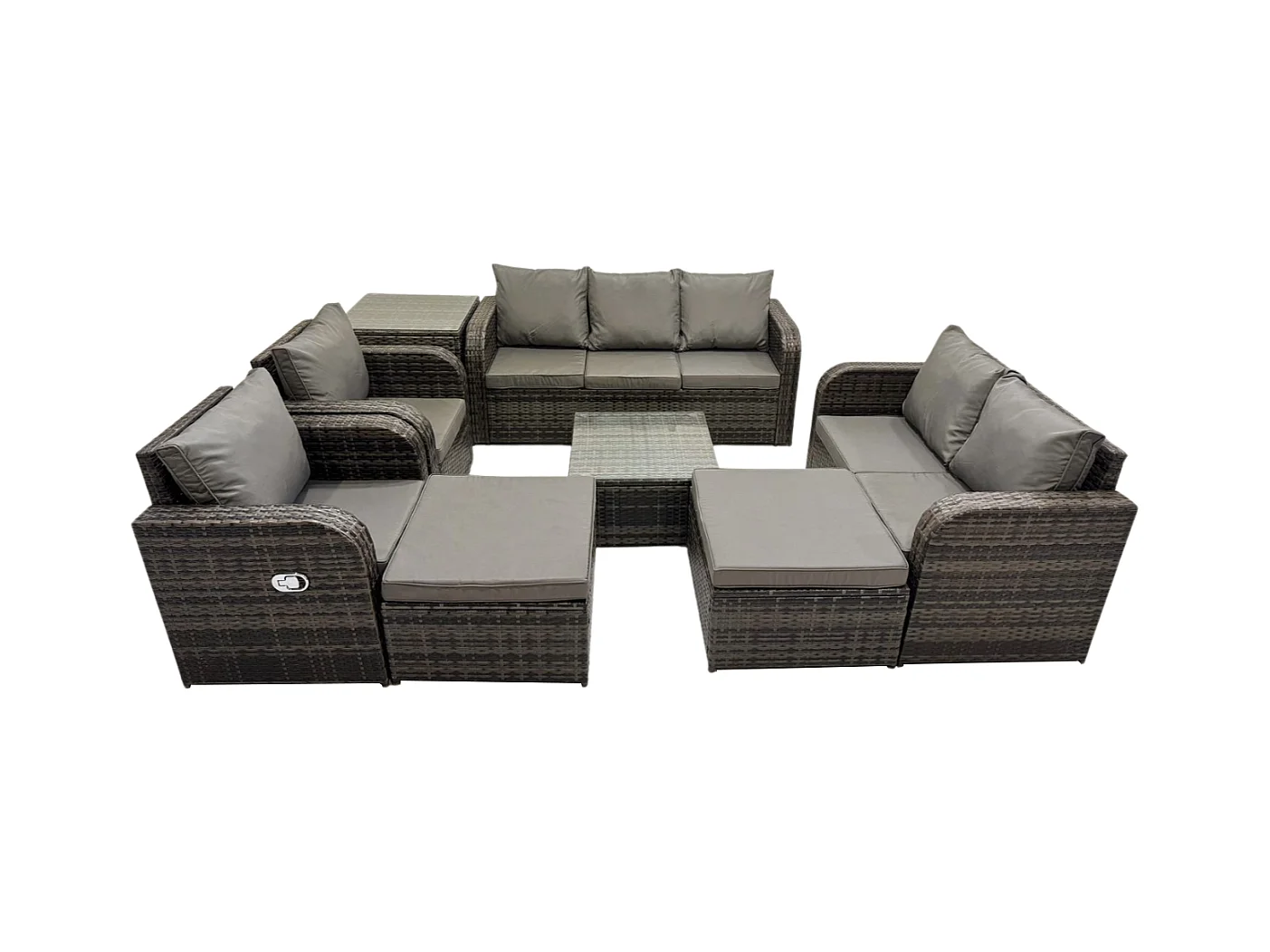Meubles de jardin en rotin 8 Pièces Table basse carrée Canapé Fauteuil avec 2 Grand tabourets Table basse carrée d'appoint