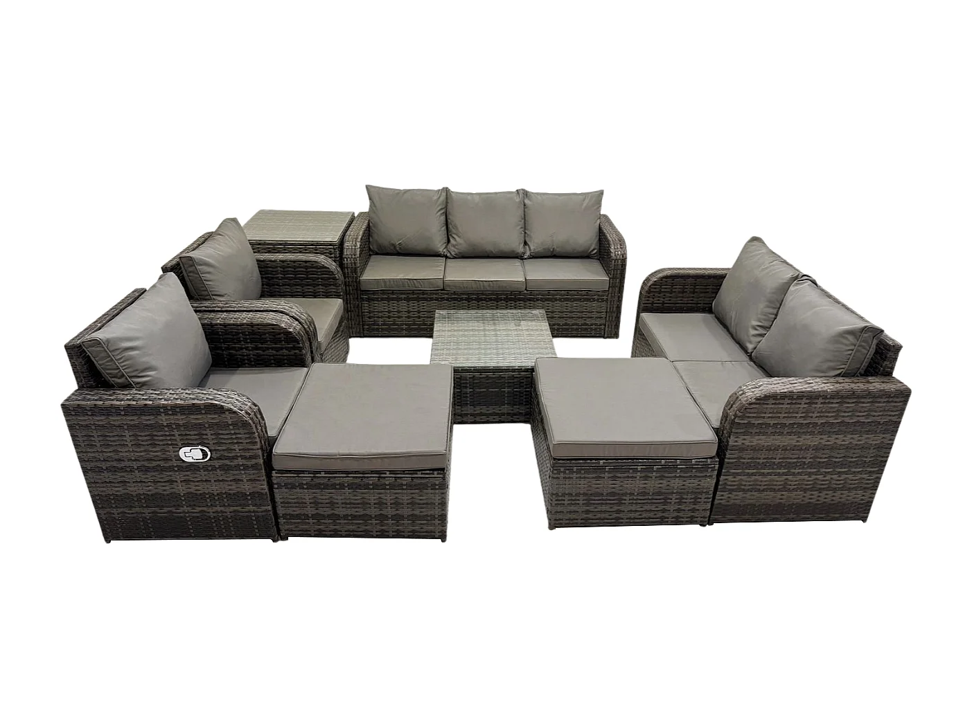 Rattan-Gartenmöbel 8 Stück Patio Set Tisch Sofa Stühle mit 2 hohen Hockern Beistelltisch