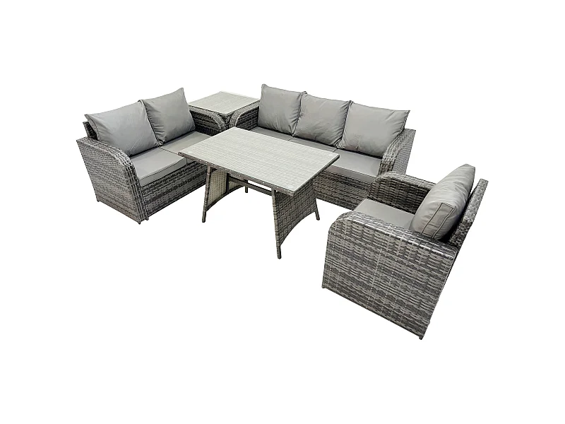 6 places Salon de jardin exterieur Ensemble de canapés en rotin avec Table à manger Table d'appoint Gris foncé mixte