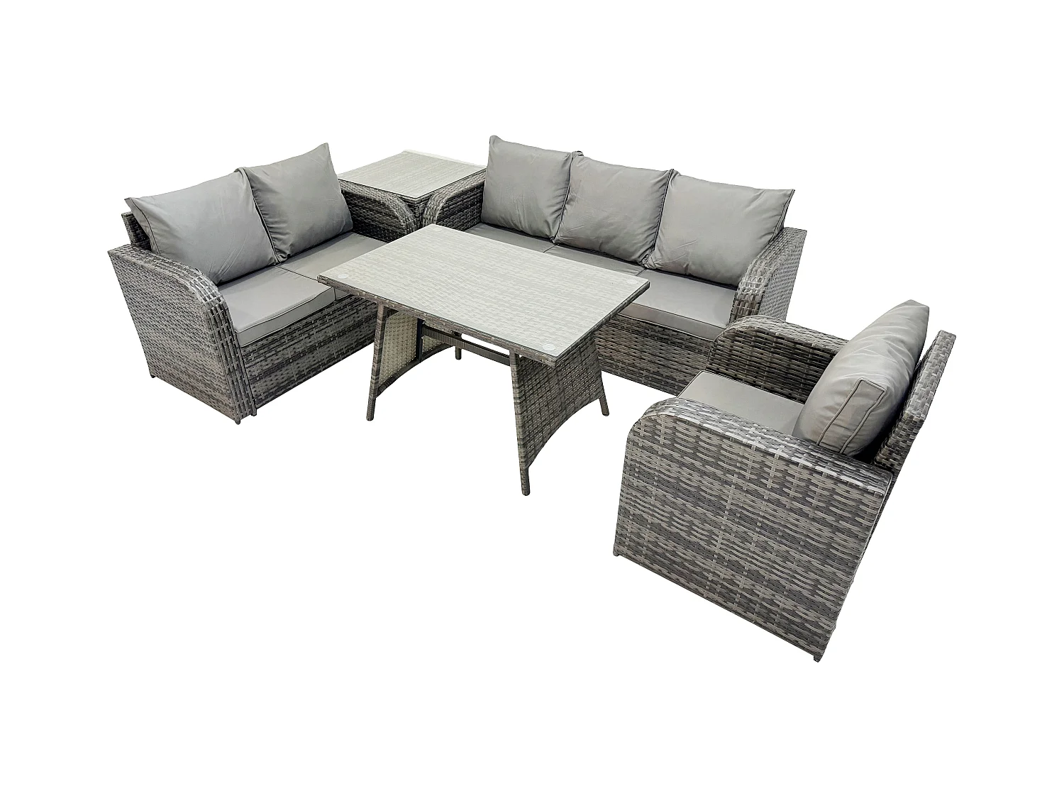 6 places Salon de jardin exterieur Ensemble de canapés en rotin avec Table à manger Table d'appoint Gris foncé mixte