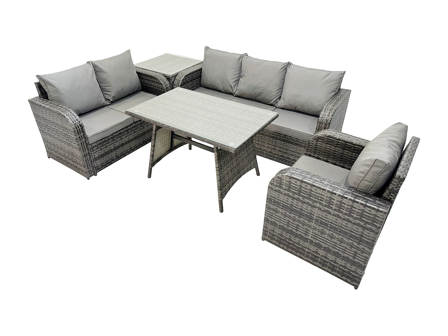 6 places Salon de jardin exterieur Ensemble de canapés en rotin avec Table à manger Table d'appoint Gris foncé mixte