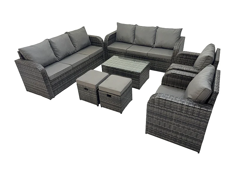 Ensemble de canapés en rotin avec Canapé 3 places Chaise inclinable 2 Petits tabourets Gris foncé mixte