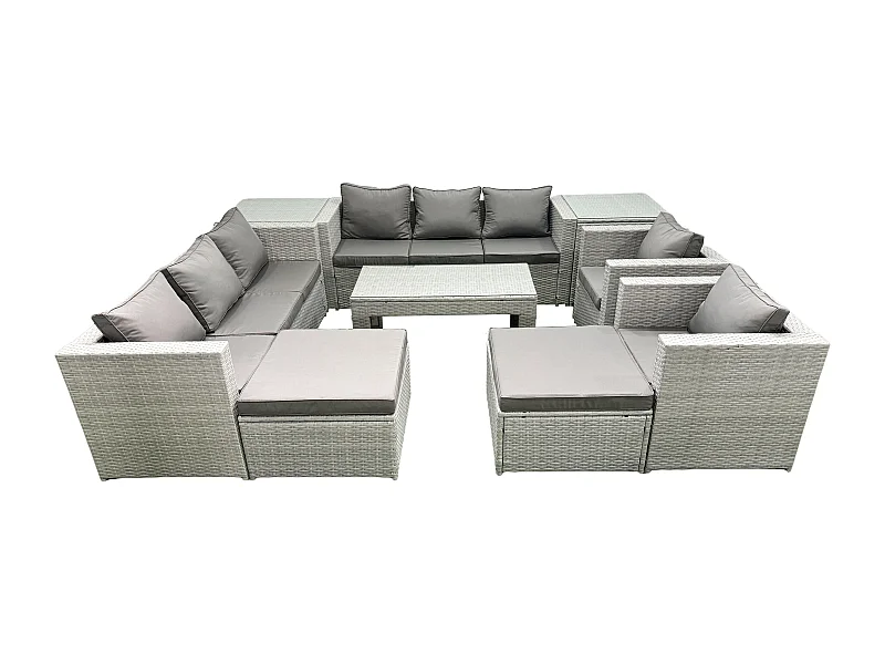 Ensembles de meubles d'extérieur avec 2 Fauteuil Table basse oblongue 2 Grand tabourets 2 Tables d'appoint Gris clair mixte