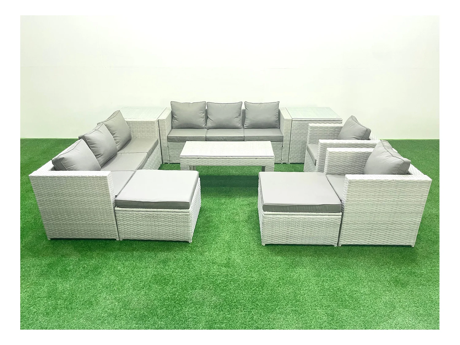 Ensembles de meubles d'extérieur avec 2 Fauteuil Table basse oblongue 2 Grand tabourets 2 Tables d'appoint Gris clair mixte