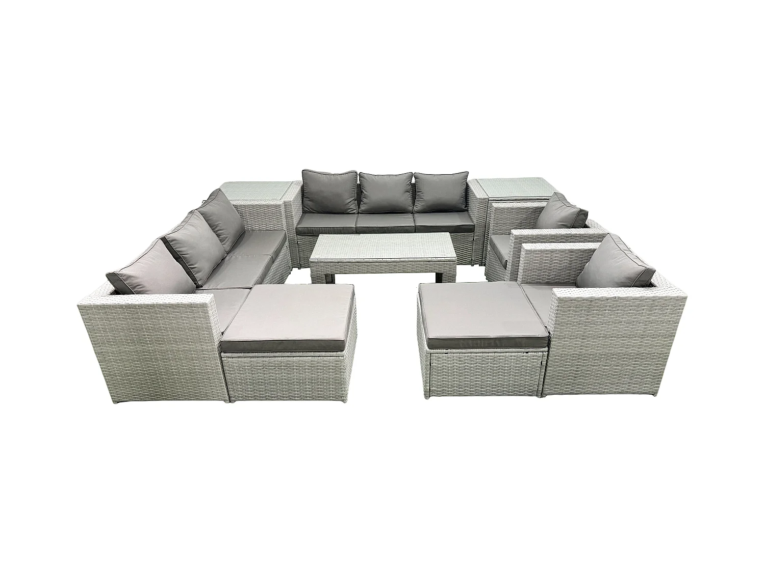 Ensembles de meubles d'extérieur avec 2 Fauteuil Table basse oblongue 2 Grand tabourets 2 Tables d'appoint Gris clair mixte
