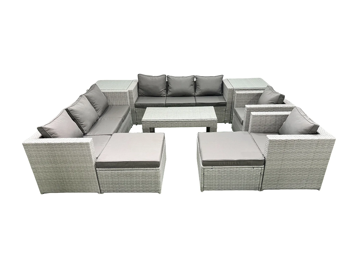 Ensembles de meubles d'extérieur avec 2 Fauteuil Table basse oblongue 2 Grand tabourets 2 Tables d'appoint Gris clair mixte